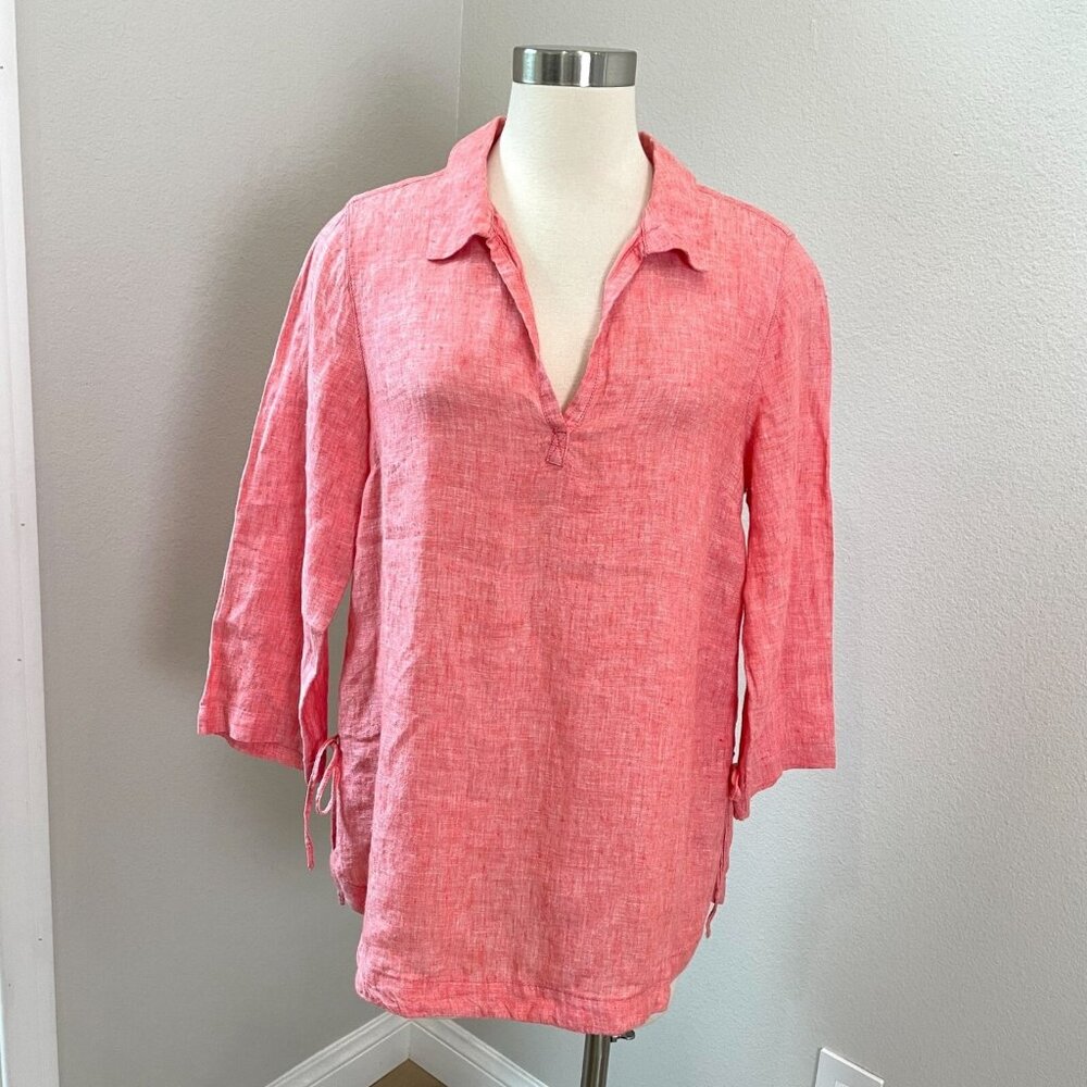 Sigrid Olsen Womens Medium 100% Linen Coral Blouse Shirt‎ Tunic Top